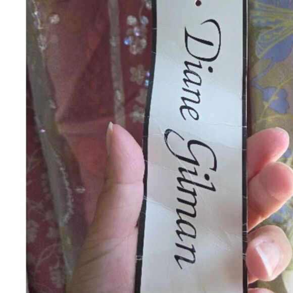 NWT Diane Gillman Grey Pink Green Floral 100% Silk A-Line Midi Pull On Skirt 2X - Picture 6 of 6